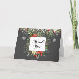 Elegante Weihnachts-Grüntöne/Schneeflocken Hochzei Dankeskarte