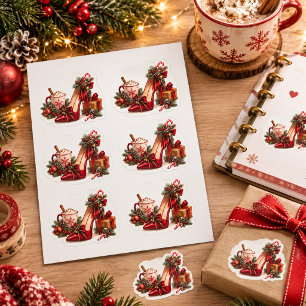 Elegante Weihnachts-High-Heel- & Kakao-Aufkleber Quadratischer Aufkleber