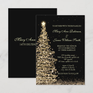 Elegante Weihnachts-Hochzeit Gold Black RSVP Karte