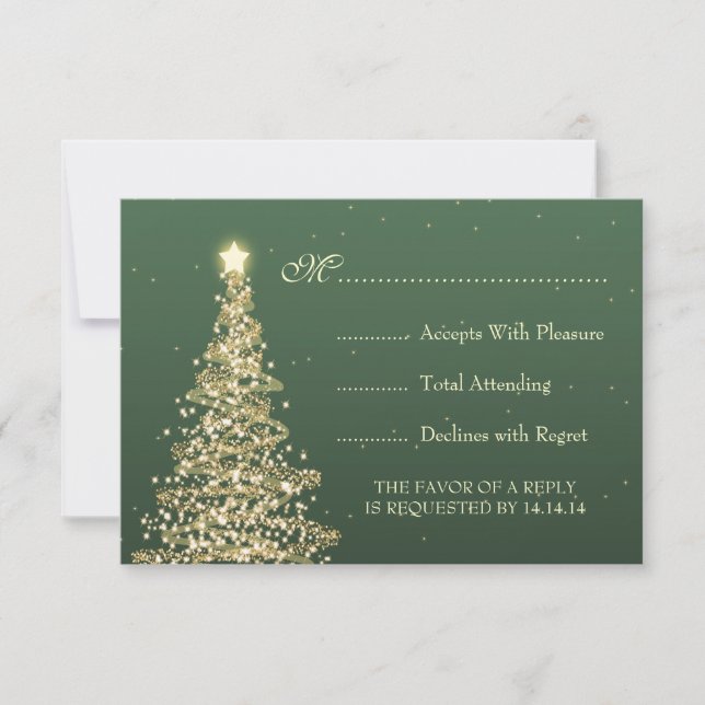 Elegante Weihnachts-Hochzeit RSVP Gold Green (Vorderseite)
