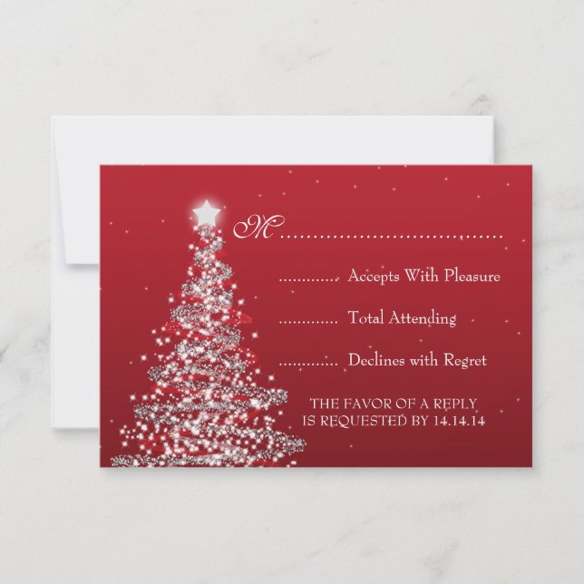 Elegante Weihnachts-Hochzeit RSVP Red Silver Karte (Vorderseite)