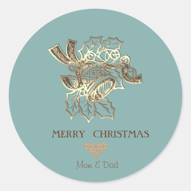 Elegante Weihnachts-Imitate Gold Bell Runder Aufkleber (Vorderseite)