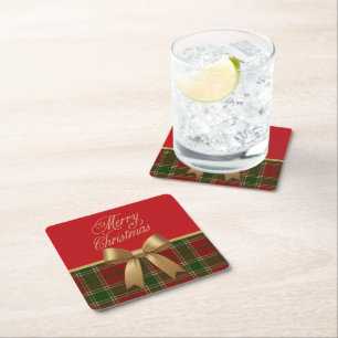 Elegante Weihnachts-Kariert-Kollektion mit goldene Rechteckiger Pappuntersetzer