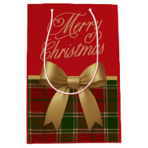 Elegante Weihnachts-Karo-Geschenktasche mit golden