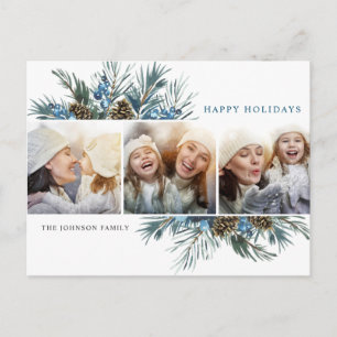 Elegante Weihnachts-Kiefernzapfen 3 Fotogrußkarte Postkarte