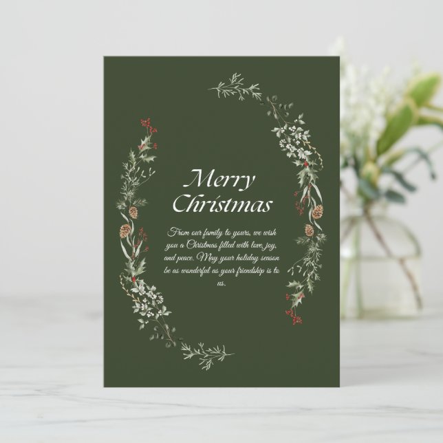 Elegante Weihnachts-Kranz-Grußkarte mit Wünschen Einladung (Stehend Vorderseite)