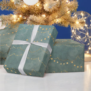Elegante Weihnachts-Lichterkette Gold/ Türkis  Geschenkpapier