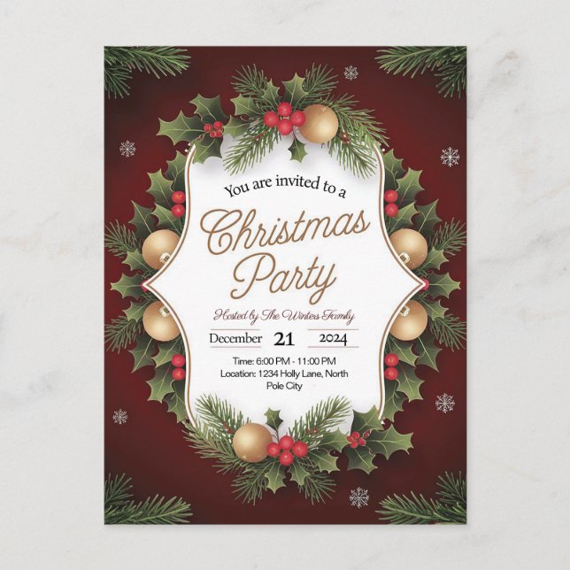 Elegante Weihnachts-Party Einladung Postkarte (Vorderseite)