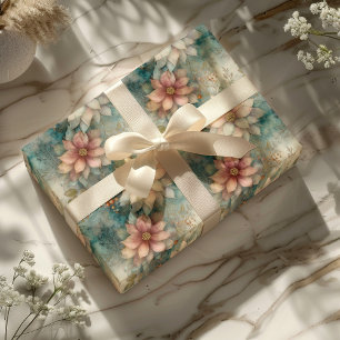 Elegante Weihnachts-Pfirsich- und Salbei-Grün-Blum Geschenkpapier