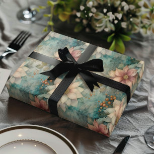 Elegante Weihnachts-Pfirsich- und Salbei-Grün-Blum Geschenkpapier Set