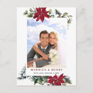 Elegante Weihnachts-Poinsettia Rahmen Foto Gruß Postkarte