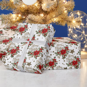 Elegante Weihnachts-Poinsettien Geschenkpapier