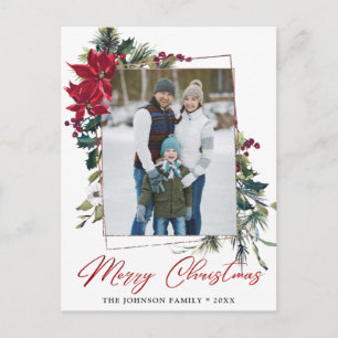 Elegante Weihnachts-Poinsettien-Rahmen-Foto-Gruß Postkarte
