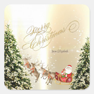 Elegante Weihnachts-Rentiere, Weihnachtsmann-Schli Quadratischer Aufkleber