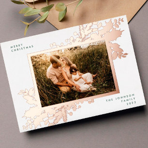 Elegante Weihnachts-Rose Gold Botanischer Foto Rah Folien Feiertagskarte