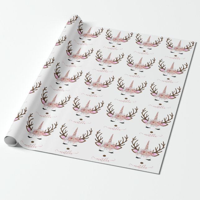 Elegante Weihnachts-Rose Gold Glitzer Einhornwild  Geschenkpapier (Ungerollt)