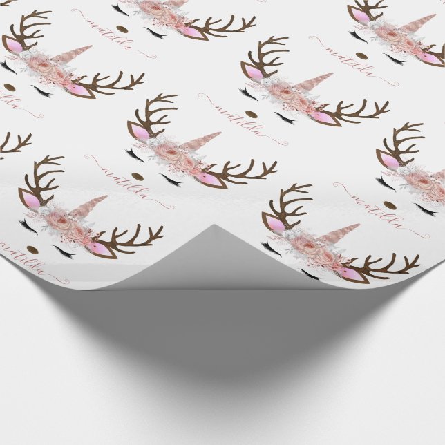 Elegante Weihnachts-Rose Gold Glitzer Einhornwild Geschenkpapier (Ecke)