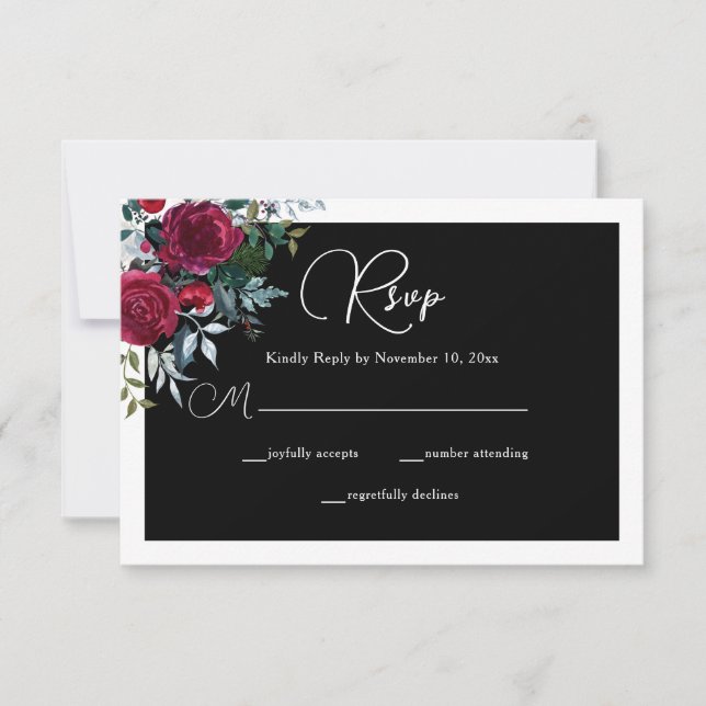 Elegante Weihnachts-Rose RSVP Karte (Vorderseite)