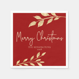 Elegante Weihnachts-Rot- und Gold-Blätter Serviette