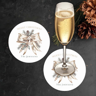 Elegante Weihnachts-Schleife personalisierte Unter Runder Pappuntersetzer