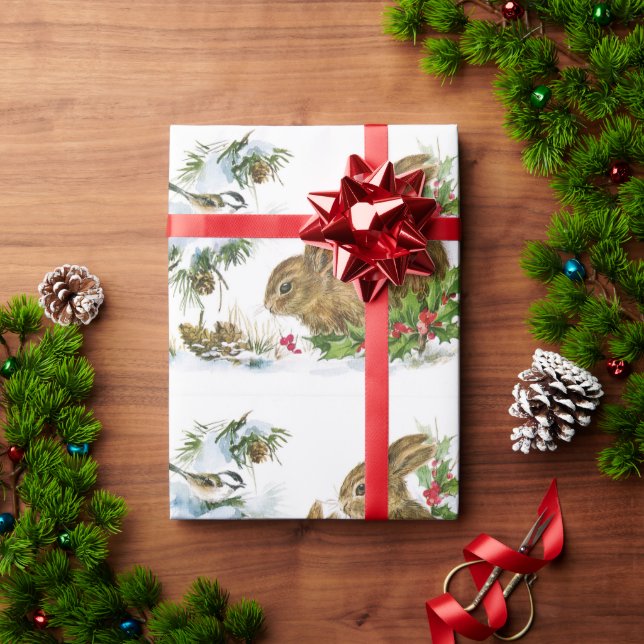 Elegante Weihnachts-Schneebesen und Vögel Geschenkpapier (Feiertagsgeschenk)