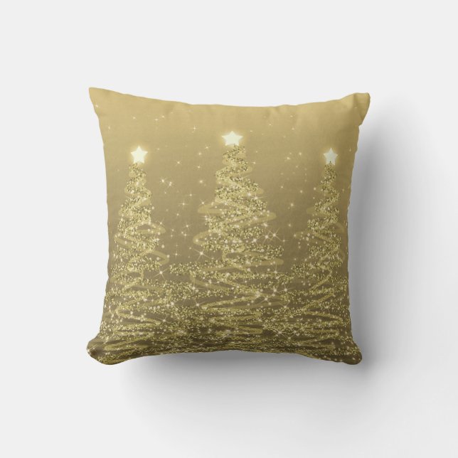 Elegante Weihnachts Sparkling Bäume Gold  Kissen (Vorderseite)