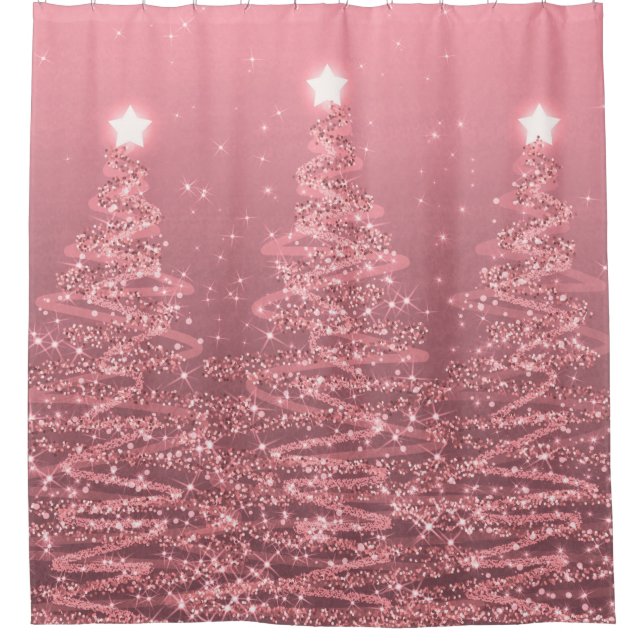 Elegante Weihnachts Sparkling Bäume Rose Gold  Duschvorhang (Vorderseite)