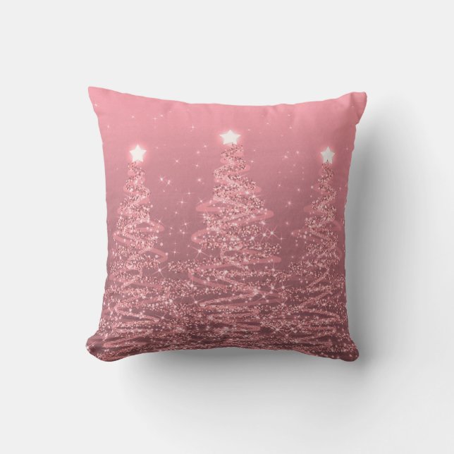 Elegante Weihnachts Sparkling Bäume Rose Gold  Kissen (Vorderseite)