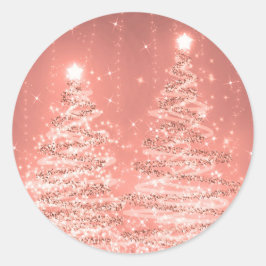 Elegante Weihnachts Sparkling Bäume Rose Gold Runder Aufkleber