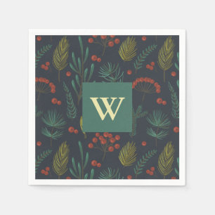 Elegante Weihnachts-Winter-Grün Botanisch Serviette