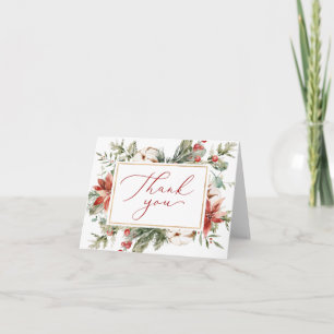 Elegante Weihnachts-Winter-Rot-Goldene Hochzeitsfe Dankeskarte