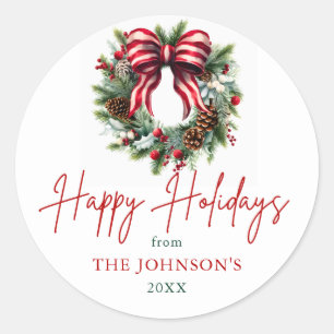 Elegante Weihnachts-Wreath Happy Holidays Runder Aufkleber