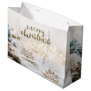 Elegante Weihnachtsbälle Gold Schneeflocken Urlaub Große Geschenktüte