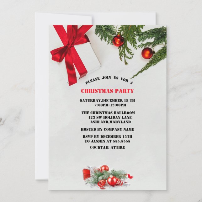 Elegante Weihnachtsbälle, rot, Weihnachten Party Einladung (Vorderseite)