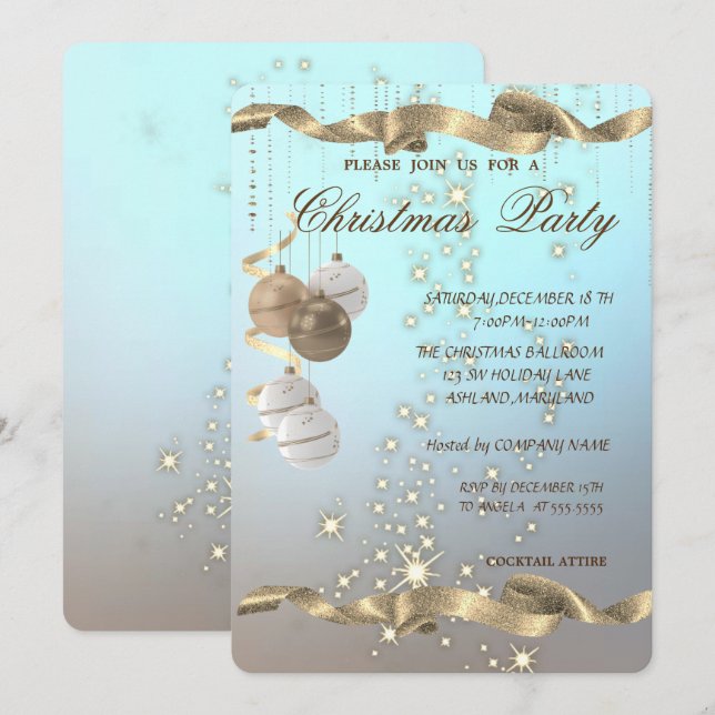 Elegante Weihnachtsbälle, Sparkle, Weihnachts-Part Einladung (Vorne/Hinten)