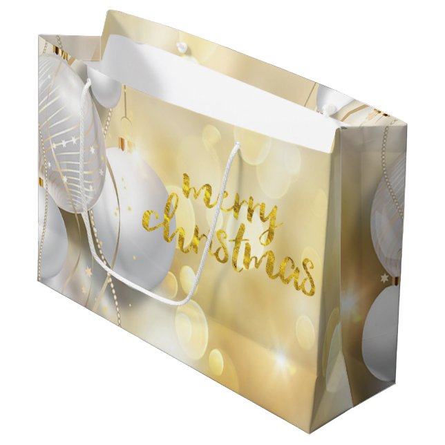 Elegante Weihnachtsballs Bokeh Holiday Große Geschenktüte (Vorderseite Schrägansicht)