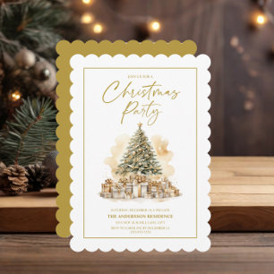 Elegante Weihnachtsbaum Gold Weiße Geschenke Party Einladung
