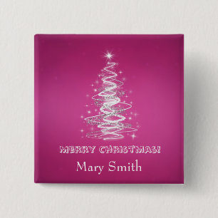 Elegante Weihnachtsbaum-Namen-Rosa-Gewohnheit Button