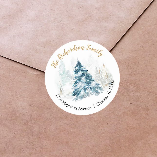 Elegante Weihnachtsbaum-Rücksendeadresse Runder Aufkleber (Von Creator hochgeladen)