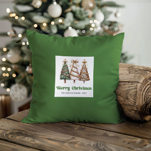 Elegante Weihnachtsbäume Grün Gold Personalisiert  Kissen