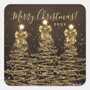 Elegante Weihnachtsbäume im Urlaub Gold mit Schlei Quadratischer Aufkleber