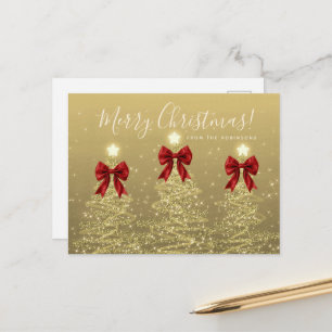 Elegante Weihnachtsbäume in Gold mit roten Schleif Postkarte