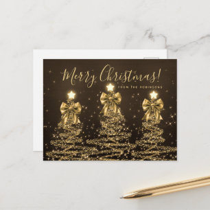 Elegante Weihnachtsbäume in Gold mit Schleifen Postkarte