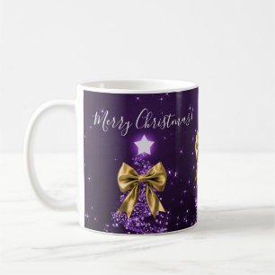 Elegante Weihnachtsbäume in Lila mit goldenen Schl Kaffeetasse