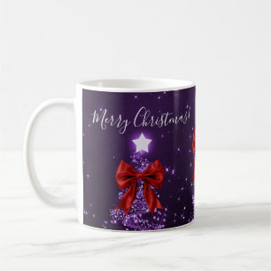 Elegante Weihnachtsbäume mit lila Schleifen Kaffeetasse