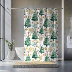 Elegante Weihnachtsbäume Wasserfarbe Duschvorhang