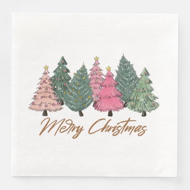 Elegante Weihnachtsbaumen frohe Weihnachten Serviette (Vorderseite)