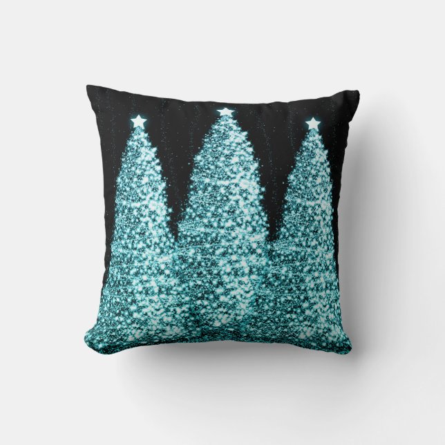 Elegante Weihnachtsbaumen Türkis Kissen (Vorderseite)