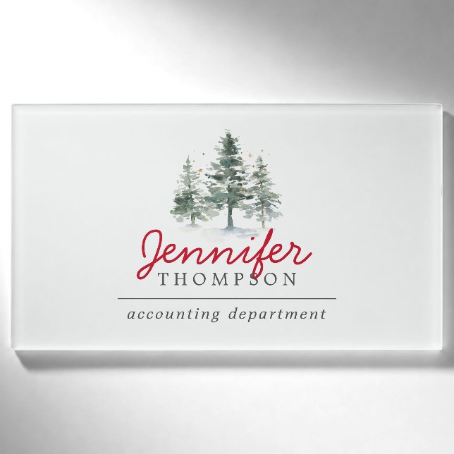 Elegante Weihnachtsbaumen Woods Holiday Party Namenschild (Vorderseite)