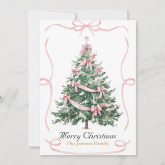 Elegante Weihnachtsbaumkarte mit rosa Schleife Einladung